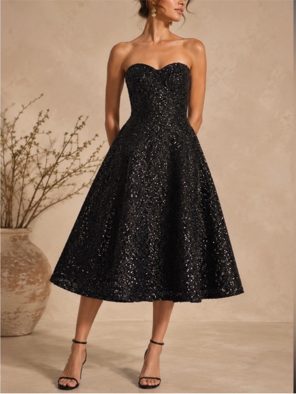 Nadine Merabi Marilyn Rhinestone Cocktail Dress Black